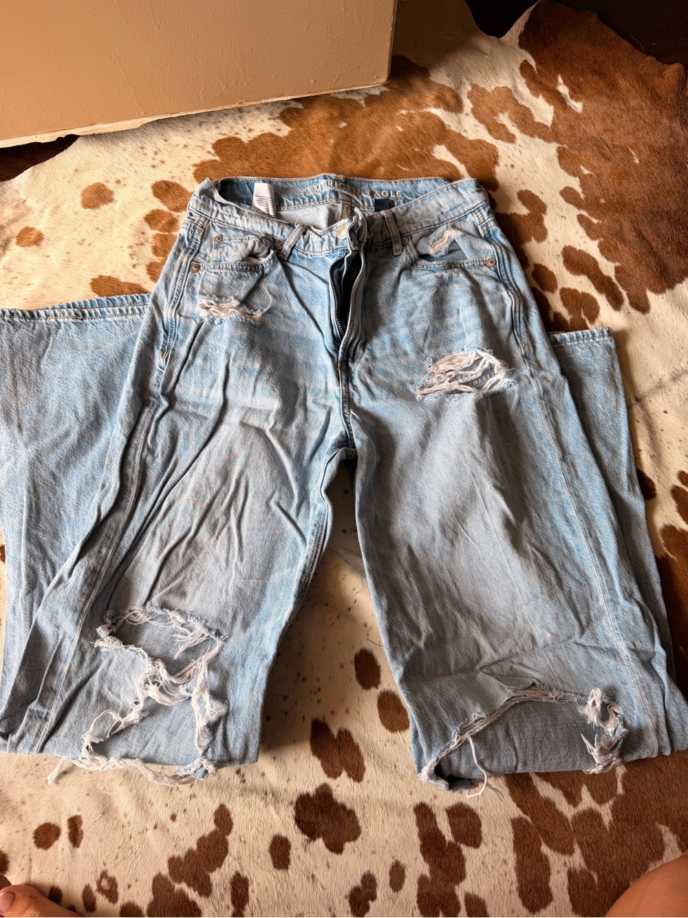 American Eagle Outfitters Light Blue Distressed Wide Leg Jeans